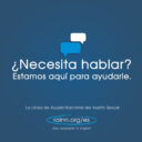 Blue RAINN graphic that says "Necesita hablar? Estamos aqui para ayudarle."